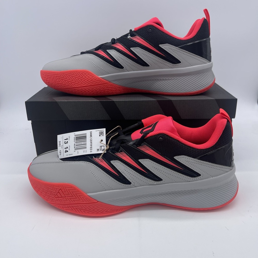 NEW Adidas Dame Certified 3 Low Basketball Shoe Grey Black Red Size 13 JI1540